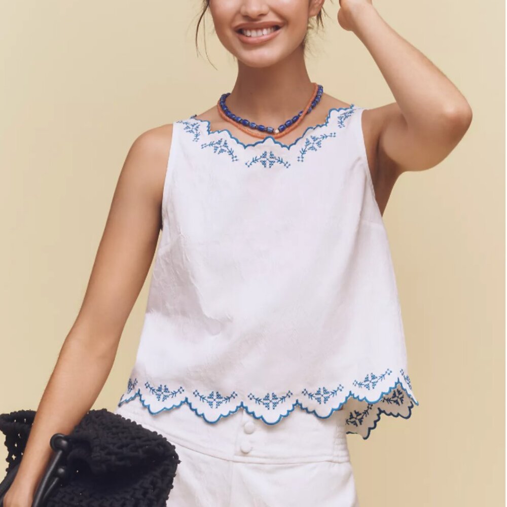 By Anthropologie Sleeveless Embroidered Blouse